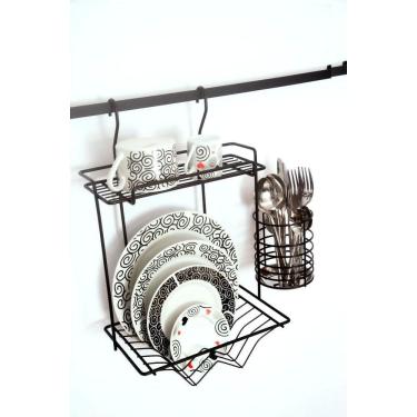 Imagem de Escorredor Baby Preto 6 Pratos Com Porta Talheres