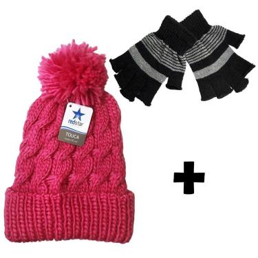Imagem de Kit Inverno Frio Escola Luva Aberta E Touca Pompom Blogueira