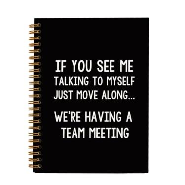 Imagem de OXW Caderno de presentes engraçados para colegas de trabalho, If You See Me Talking To Myself reunião de equipe, presentes engraçados para chefe colega empregada mulheres homens, caderno preto para