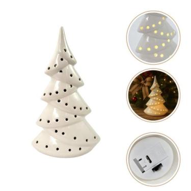 Imagem de Árvore De Natal Porcelana Branca Led 17Cm Decoração Natalina - Inigual