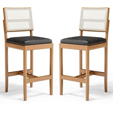 Imagem de Kit Com 2 Banqueta Milena Madeira Maciça Assento Estofado Encosto De Tela Sintética Courino Preto 503