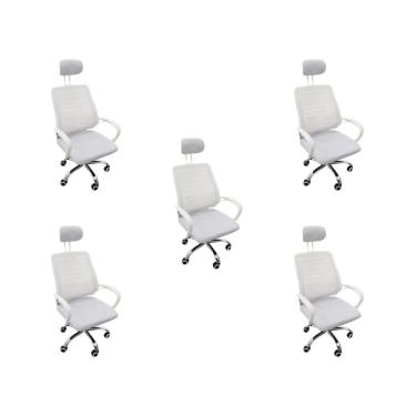 Imagem de Kit 5 Cadeiras Escritório Diretor Mesh Encosto Branco + E-book