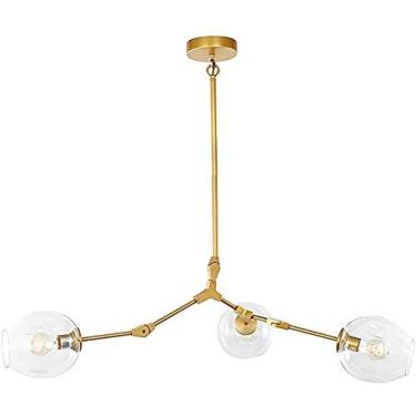 Imagem de Lustre E27 Nordic Glass Ball Chandelier Altura ajustável, Lustre preto fosco, E26 Metal Hand Blow Branches Pendant Light, Luminárias de globo de meados do século de 79"