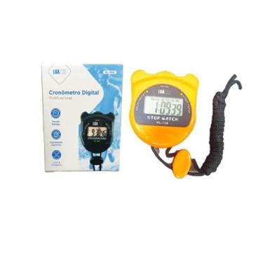 Imagem de Cronômetro Digital Esportivo KL-104, Display LCD, Multifuncional, Amarelo e Preto, com Cordão