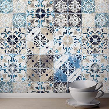 Imagem de Papel de parede destacável e colado, 118 x 17.7 x 0 inches, Blue / Khaki