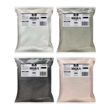 Imagem de Kit 4 argilas Rosa Branca Preta e Verde 200g cada saco skin care e más