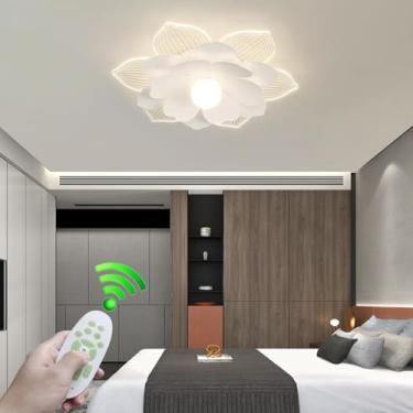 Imagem de Luminária de teto LED regulável para quarto, moderna, floral, lustre rosa, sala de estar, sala de jantar, cozinha, quarto infantil, luminária de teto de acrílico com controle remoto (branco,