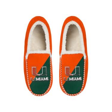 Imagem de FOCO Chinelo mocassim unissex unissex licenciado oficialmente com logotipo colorido block, forro sherpa, Miami Hurricanes, 9-10 Women/7-8 Men