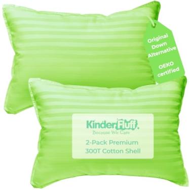 Imagem de kinder Fluff Children Pillow (2Pack) 10x15in - First Pillow for Kids Age 2+, 100% Cotton Sateen Stripes Shell 300T, Down Alternative Fill, Machine Washable - Children & Travel Cushion - Green - XS