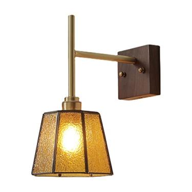 Imagem de Luminária de parede vintage em nogueira, luminária de parede de cobre, luminária de parede antiga em nogueira, arandelas de vidro martelado, luminária para sala de estar, quarto, cabeceira,