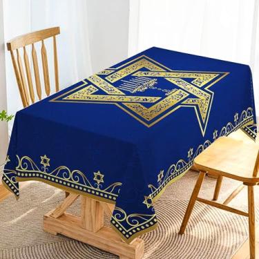 Imagem de Hafangry Toalha de mesa retangular Hanukkah de poliéster Chanucá judaico estrela de Davi decoração de mesa Menorah Festival Dia Casa Cozinha Sala de jantar Interior Decoração de mesa ao ar livre-152 × 213 cm