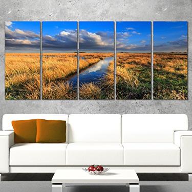 Imagem de Designart Meadow Land com belos arranha-céus paisagem obra de arte em tela, 152 x 28 – 5 painéis iguais