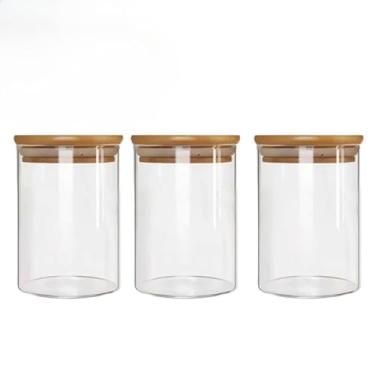 Imagem de Potes Hermeticos Bambu, Kit com 3 Ou 5 Potes Vidro com Tampa Bambu Super Vedação Hermético Conjunto Porta Mantimento, Adequado para Armazenar Grãos E Produtos Secos(Kit 3 Potes/300ml)