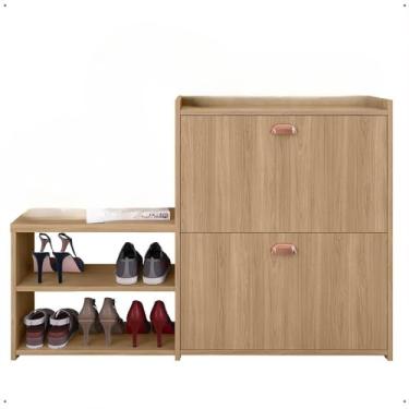 Imagem de Sapateira Organizadora Com Banco Integrado - 2 Portas Basculantes E Puxador Concha Milano Para Hall De Entrada, Quarto E Closet - Assento PráTico Para Vestir Sapatos(Hanover)
