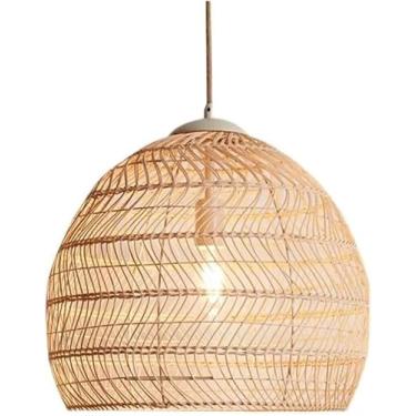 Imagem de Lustre Bege Decor Rattan Luminária de Teto Compatível com Sala de Jantar de Restaurante, Decoração Moderna