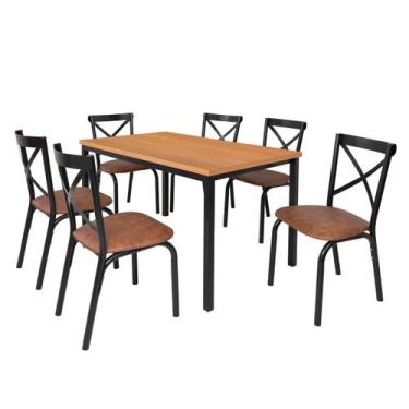 Imagem de Conjunto mesa jogo sala jantar ciplafe karina flex 6 cadeiras tubo pre