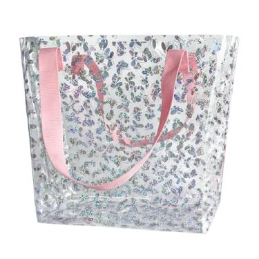 Imagem de TotePrint Sacola holográfica transparente de coração, bolsa de praia à prova d'água com alças rosa, grande 30 x 31 x 11 cm, compatível com TSA, Padrão de borboleta holográfica, Large, Bolsa de praia