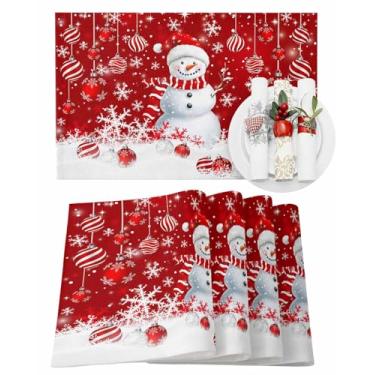 Imagem de Conjunto de 6 jogos americanos de Natal, tapetes de mesa de jantar laváveis resistentes ao calor R para decoração de casa de fazenda de Natal para cozinha e roupa de cama ao ar livre, ambientes