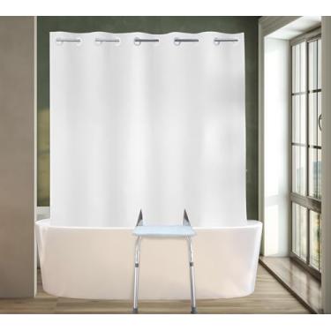 Imagem de Gipsighila Cortina de chuveiro dividida para bancos de transferência, cortina de poliéster sem gancho com duas fendas inferiores de 28 x 29 cm, cortina de chuveiro branca resistente à água de 179 x