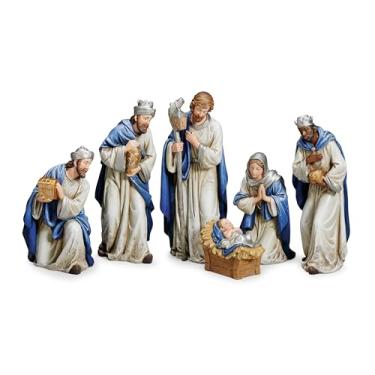 Imagem de Roman, Conjunto de presépio religioso com 6 peças, 21 cm A, azul e marfim, decoração religiosa de Natal