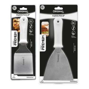 Imagem de Kit 2 Espátulas Inox Lanche Reta E Curva Chapeiro E Cozinha - Original