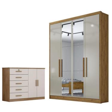 Imagem de Guarda Roupa Solteiro Sevilha Com Espelho E Cômoda Seul Cumaru 25 Fendi - Novo Horizonte