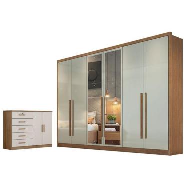 Imagem de Guarda Roupa Casal com Cômoda Livorno Seul 8 Portas 8 Gavetas MDF MDP com Espelho Cumar...