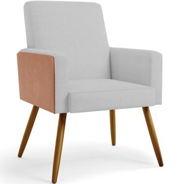 Imagem de Poltrona Decorativa Maria W01 Pés Palito Linho Cinza Couríssimo Camel - Lyam Decor