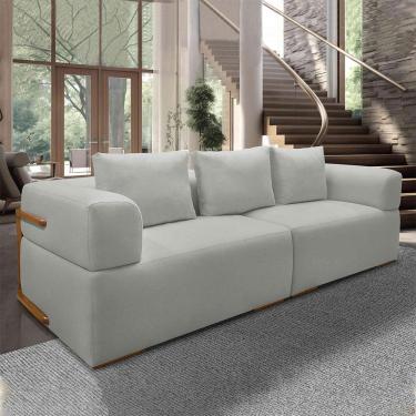 Imagem de Sofá Bipartido 3 Lugares com Almofadas Soltas 220cm Nuuk Linho Cinza G63 - Gran Belo