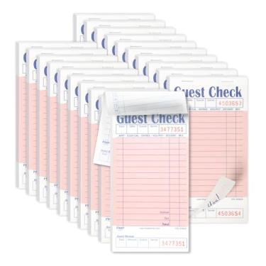 Imagem de [20 blocos, 50 folhas/bloco] Bloco de cheques de convidados de peça única para restaurantes, 1 parte perfurada rosa e branco com recibo de convidado inferior para bares, cafés e pedidos de restaurantes
