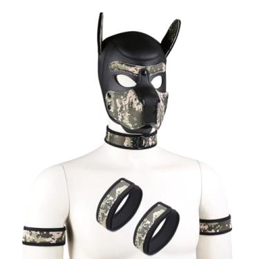 Imagem de QUYUWOWO Neoprene Dog Full Face Puppy Mask Removable Pup Hood Halloween Mask (Camo Green, Mask)