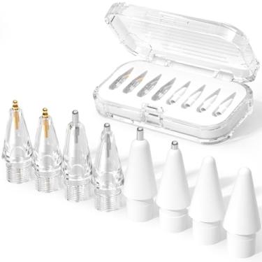 Imagem de JOOSKO Pacote com 8 pontas de substituição atualizadas para Apple Pencil Pro/USB-C/2ª geração/1ª geração (com estojo de armazenamento), pontas de metal mistas resistentes ao desgaste para acessórios