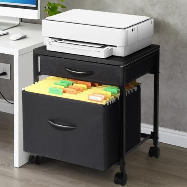 Imagem de AceOrbit Carrinho de arquivo móvel com 2 gavetas de tecido, tamanho carta A4 ao lado, armário de arquivo vertical em rodas traváveis, suporte de impressora móvel para armazenamento sob a mesa para
