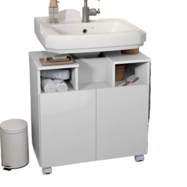 Imagem de Armário De Banheiro Gabinete Para Pia Oasis Encaixe No Banheiro Com 2 Portas (Branco)