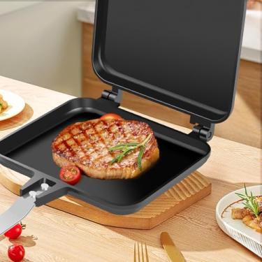Imagem de Sanduicheira grelhada, sanduicheira de 2 fatias, torradeira de acampamento, sanduicheira de dupla face, torrada a quente, frigideira para café da manhã ao ar livre, acampamento, casa, cozinha