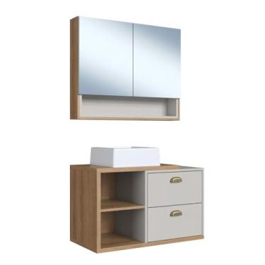 Imagem de Gabinete de Banheiro 80cm com Cuba e Espelheira 2 Portas Mel/arenas Helena Cj8240 - Faema Móveis