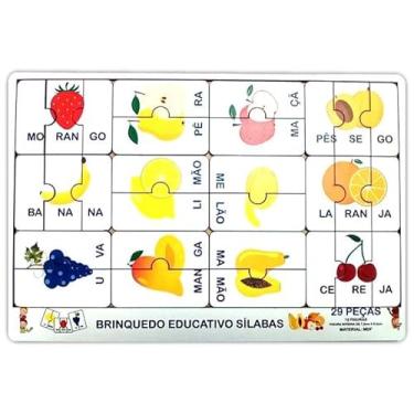 Imagem de Brinquedo Educativo Pedagógico Quebra Cabeça em Madeira Aprendendo Sílabas com as Frutas - Mega Impress
