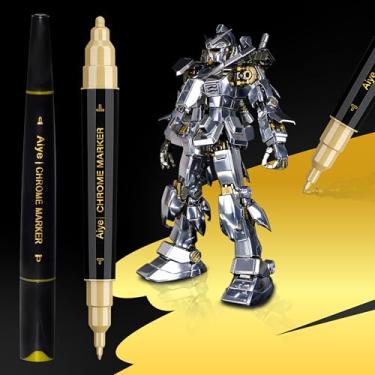 Imagem de Marcador cromado para qualquer superfície | Caneta de tinta cromada para reparo, retoque, líquido refletor permanente, pintura de modelo, marcação ou projetos de arte DIY (2 unidades de ponta dupla