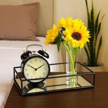 Imagem de Bandeja Organizadora Multiuso Decorativa Espelhada Preta Retangular Decoração