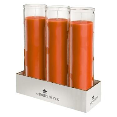 Imagem de Estrella Blanca Vela devocional laranja 5 x 20 cm sem cheiro para decoração de férias de outono, 90 horas, velas de pilar alto em vidro para presentes de Ação de Graças no outono, para religiosos