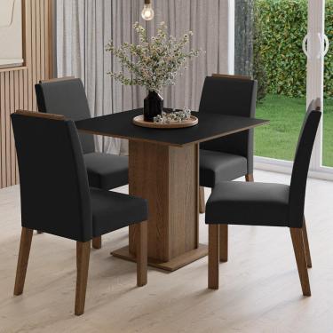 Imagem de Conjunto Sala de Jantar Tampo de Madeira 4 Cadeiras Rustic/Preto/Oxford Aspen Madesa