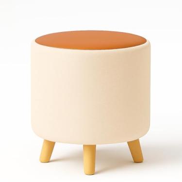 Imagem de Puff Banquetas Redondo Banco Pufe Assento Macio em Courino Tecido Boucle Decorativo para Sala Escritório Apartamento Quarto Infantil Manu com Pés em Madeira (Areia/Caramelo)