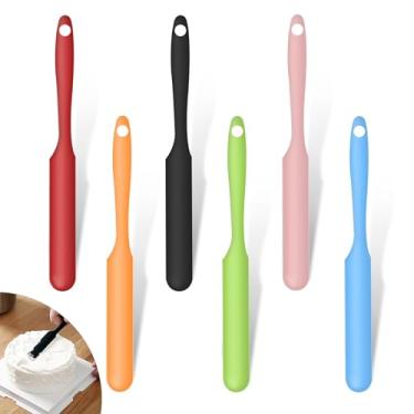 Imagem de 6 espátulas de frasco de silicone, espátula de silicone pequena resistente ao calor, espátula para uso na cozinha (manteiga de creme de bolo) com cabo longo para cozinhar, misturar, assar e raspar