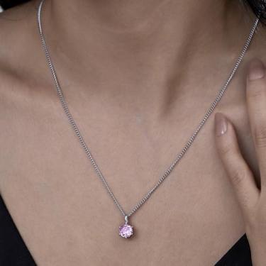 Imagem de Colar solitário com pingente de diamante para mulheres, diamante de corte redondo em cravação de pinos, elegante colar de corrente de prata, presente ideal para ela, F, Aço inoxidável, Sem Pedra