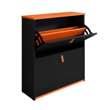 Imagem de Sapateira Organizadora Com Prateleira E Gaveta Basculante Hall de Entrada(Outlet Preto Com Freijó)