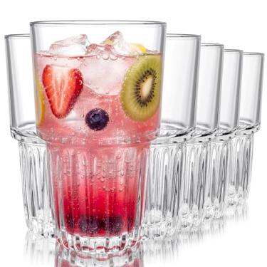 Imagem de DEAYOU Conjunto de 6 copos altos para beber, copo de vidro transparente de 473 ml, copo de vidro alto temperado grosso empilhável para cerveja, suco, coquetel, uísque, chá gelado, uso diário, pode ser