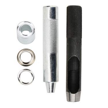 Imagem de Zerodis Ilhós de Metal Ilhós de Metal, Kit de Ferramentas de 12mm Prensa de Ferramenta de Resistente e Caixa de Armazenamento para Cortinas de Lona Banner de Tecido Lona Tendas de Couro Máquina de Perfuração de Couro (Botões de ilhó de ar com borda prateada de 12)