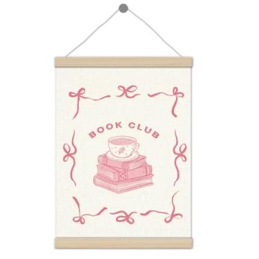 Imagem de Quadro para decoração do clube do livro, 30,5 x 40,6 cm, decoração de parede de livro com laço rosa coquete, sala de aula, canto de leitura, decoração de parede para sala de leitura, biblioteca de