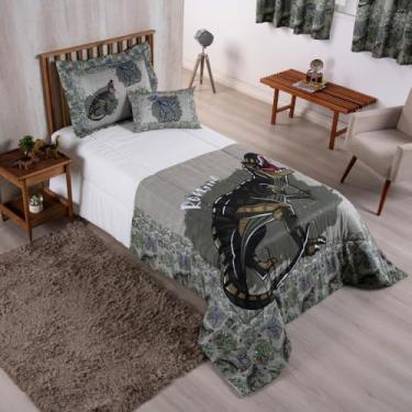 Imagem de Kit Edredom Boy Juvenil 4 Peças, Solteiro 250x190cm, 300 Fios, Estampa Digital, Com Porta Travesseiro e Almofada (Dinos)