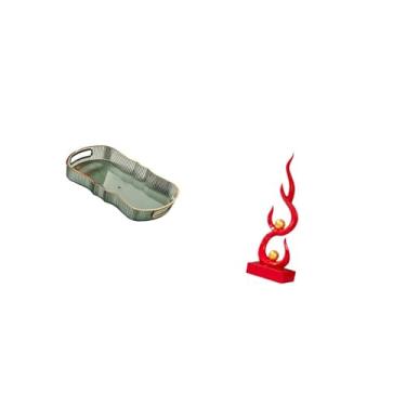 Imagem de Fenteer Bandeja Moderna de Resina para Alimentos E Itens de Toucador, para Armazenamento de Frutas E Café Da Manhã, com Ornamento de Escultura de Fogo Abstrat